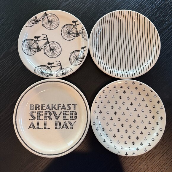WEST ELM Modern Dinner Plate Set – Black & White Mix Patterned Plates (Set of 4) - Picture 1 of 6